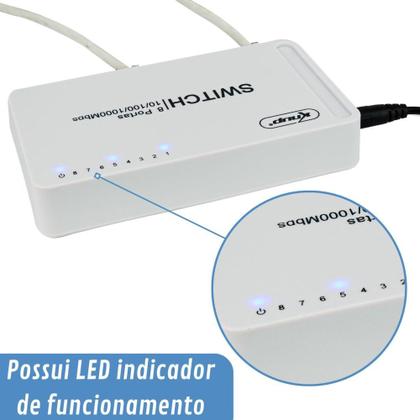 Imagem de Switch 8 Portas Rj45 Gigabit Rede 10/100/1000 Mbps Ethernet Hub Bivolt110 220V MDI MDI-X VLAN - KNUP