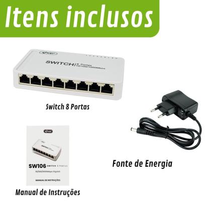 Imagem de Switch 8 Portas Rj45 Gigabit Rede 10/100/1000 Mbps Ethernet Hub Bivolt110 220V MDI MDI-X VLAN - KNUP