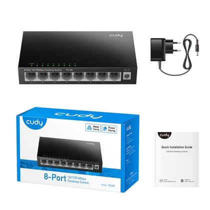 Imagem de Switch Cudy 8 Portas 10/100Mbps 1.6 Gbps 448 Kbit Preto - FS108D_EU V3.0