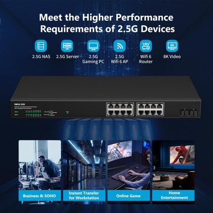 Imagem de Switch de rede Ethernet Real HD 16 portas 2,5 Gb com 16 x 2,5 G