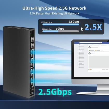 Imagem de Switch Ethernet GigaPlus 2,5 Gb 10 portas 8x 2,5G Base-T 2x 10G SFP+