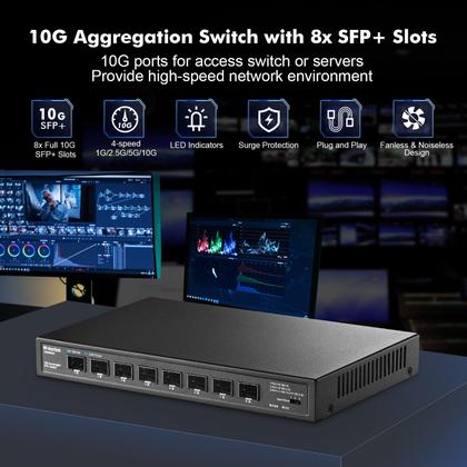 Imagem de Switch Ethernet MokerLink de 8 Portas 10Gbps SFP+ - 160Gbps