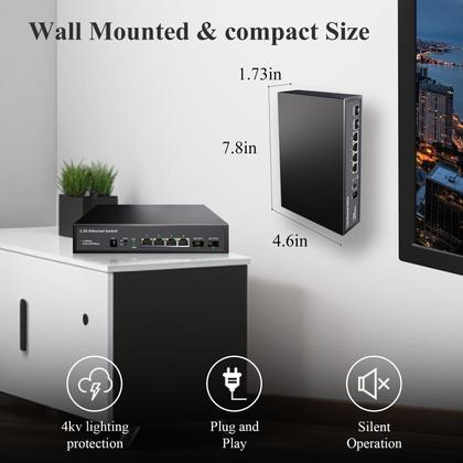 Imagem de Switch Ethernet STEAMEMO de 6 Portas 2,5G - Não Gerenciado - 60Gbps