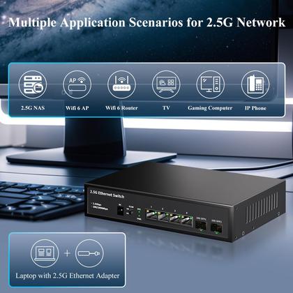 Imagem de Switch Ethernet STEAMEMO de 6 Portas 2,5G - Não Gerenciado - 60Gbps