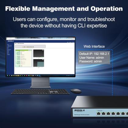 Imagem de Switch gerenciado Sodola 8 portas 10 Gb 160 Gbps com LACP, VLAN e QoS