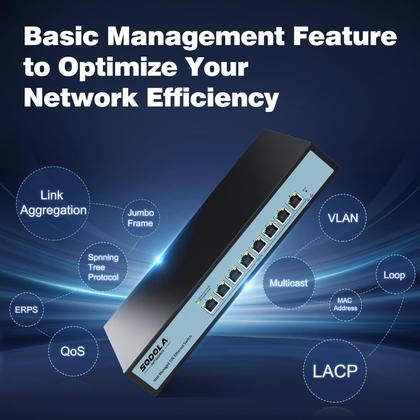 Imagem de Switch gerenciado Sodola 8 portas 10 Gb 160 Gbps com LACP, VLAN e QoS