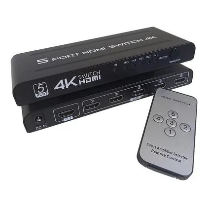 Imagem de Switch HDMI 5x1 4K 3D com Controle Remoto Auto Switch 5 Entradas 1 Saída HDMI 2.0 Bivolt