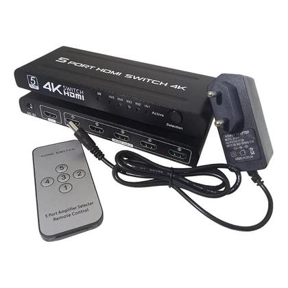 Imagem de Switch HDMI 5x1 4K 3D com Controle Remoto Auto Switch 5 Entradas 1 Saída HDMI 2.0 Bivolt