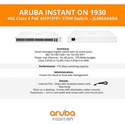 Imagem de Switch HPE Aruba 1930 48G PoE + 4SFP+ (370W Classe 4) - JL686A I