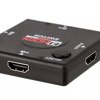 Imagem de Switch hub hdmi preto 3 portas full hd 1080p divisor entrada