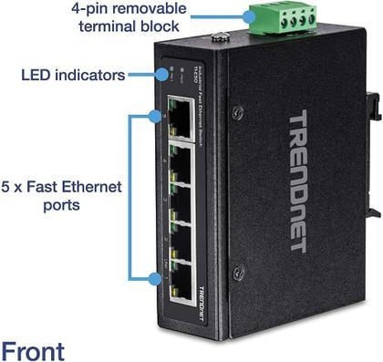 Imagem de Switch industrial de trilho DIN Fast Ethernet não gerenciado TRENDnet TI-E50