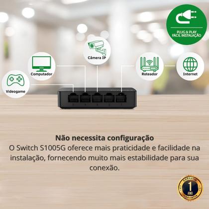 Imagem de Switch Intelbras, 10/100/1000Mbps, Gigabit-Ethernet, 5 Portas, Não Gerenciavel S1005G