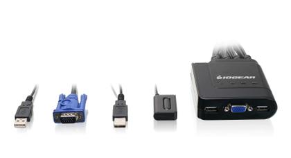 Imagem de Switch KVM IOGEAR USB de 4 portas com cabos e controle remoto GCS24U