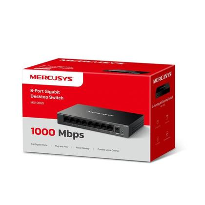 Imagem de Switch Mercusys MS108GS Preto 8 Portas Gigabit 10/100/1000 Mbps Case Metal