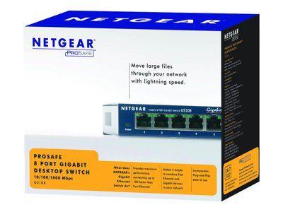 Imagem de Switch NETGEAR Gigabit Ethernet de 8 portas não gerenciado GS108