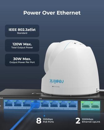 Imagem de Switch PoE REOLINK RLA-PS1 - 8 Portas PoE + 2 Gigabit Uplink - 120W