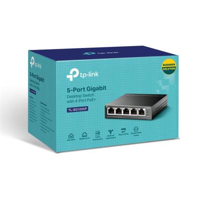 Imagem de Switch TP-LINK 5 Portas Gigabit (4 Portas Poe+) TL-SG1005P