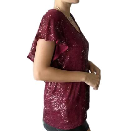 Imagem de T0165-Blusa Festa Luxo Paetê Soltinha Gola V Manga Curta 5j1502