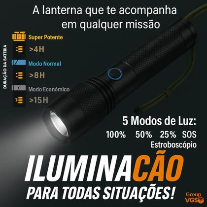 Imagem de T9 Lanterna Recarregavel Potentes Tatica Led Militar Com Zoom