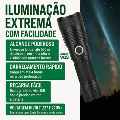 Imagem de T9 Lanterna Recarregavel Potentes Tatica Led Militar Com Zoom