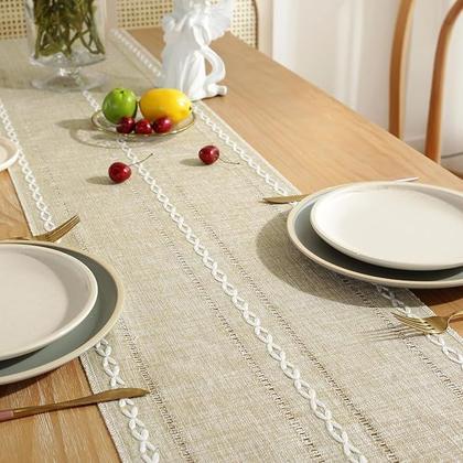 Imagem de Table Runner Wracra Rustic Hemstitch Linen 120x30cm Café