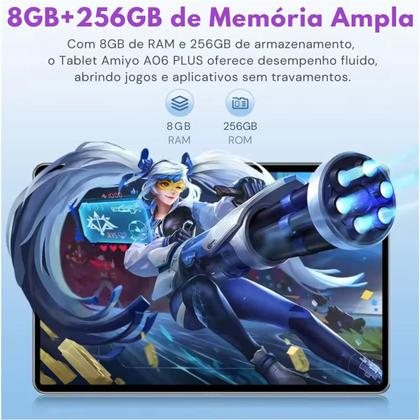 Imagem de Tablet A06 Plus Android 14 8GB RAM 256GB Tela 10.1 Full HD WiFi Capa e Teclado Bluetooth Inclusos