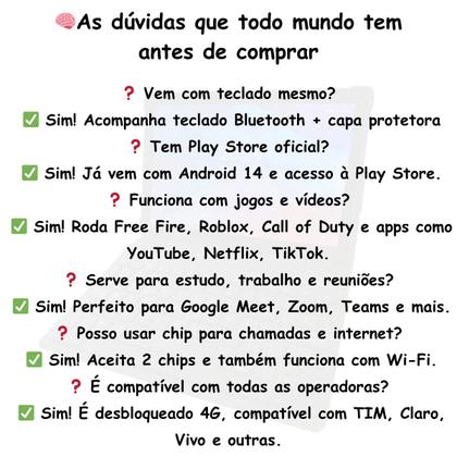 Imagem de Tablet A06 Plus Android 14 8GB RAM 256GB Tela 10.1 Full HD WiFi Capa e Teclado Bluetooth Inclusos