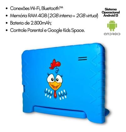 Imagem de Tablet Android 13 64gb Galinha Pintadinha 4gb Ram 7" NB419