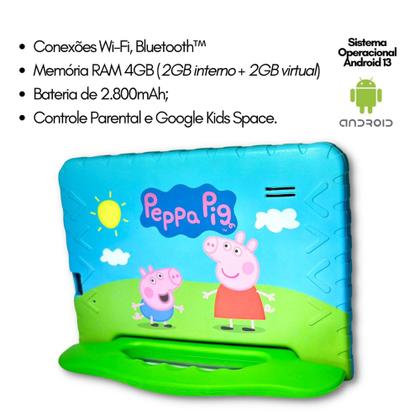 Imagem de Tablet Android 13 64gb Peppa Pig 4gb Ram 7 Polegadas Expansível Para 128gb - MULTILASER