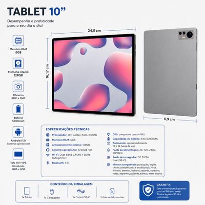 Imagem de Tablet Android Tela IPS 10 Polegadas 128GB