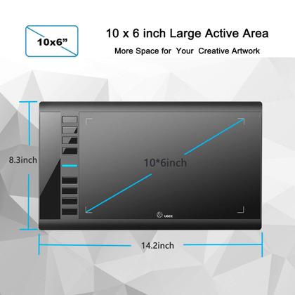Imagem de Tablet de Desenho Gráfico UGEE M708 - 25,4x15,24cm com 8 Teclas de Atalho