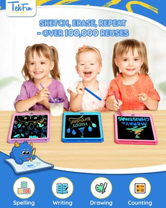 Imagem de Tablet de escrita LCD TEKFUN de 8,5 polegadas, pacote com 3 polegadas para crianças com cordão