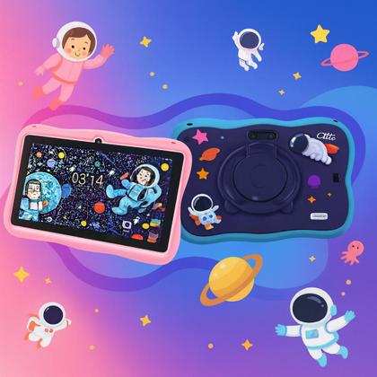 Imagem de Tablet Educativo Infantil Crianças Astronautas Diversão 128GB Tela Colorida Rosa Azul