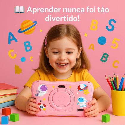 Imagem de Tablet Educativo Infantil Crianças Astronautas Diversão 128GB Tela Colorida Rosa Azul