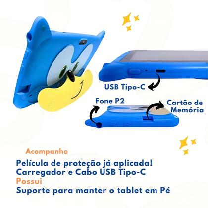 Imagem de Tablet Infantil 64GB + 4GB ram Apps Educativos Jogos YouTube WiFi 5G 