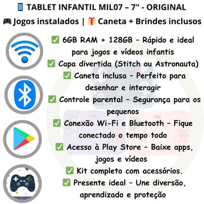 Imagem de Tablet Infantil 6gb128gb Com Jogos, Capa Temática e Caneta Wifi