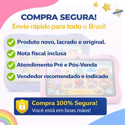 Imagem de Tablet Infantil 7 Android 15 8GB RAM 128GB WiFi, Capa Protetora, Controle Parental, Jogos Educativos
