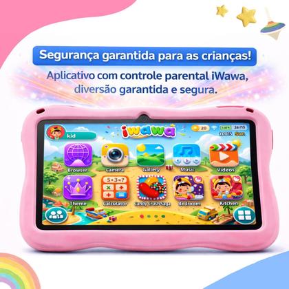 Imagem de Tablet Infantil 7 Polegadas 4GB 64GB Android 13 WiFi Vídeos Jogos Capa Silicone