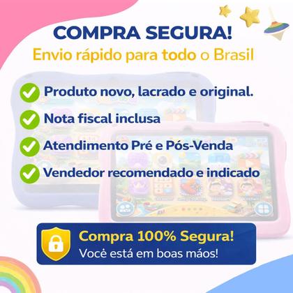 Imagem de Tablet Infantil 7 Polegadas 4GB 64GB Android 13 WiFi Vídeos Jogos Capa Silicone