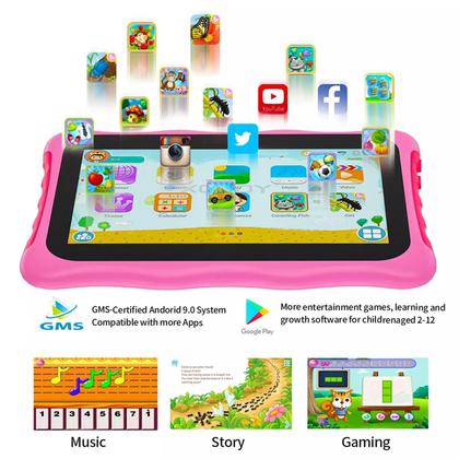 Imagem de Tablet Infantil 7 Polegadas Educativo com Capa Protetora em Silicone 4GB RAM Android 13.0