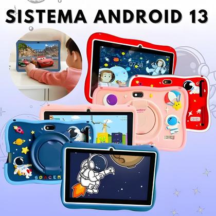 Imagem de Tablet infantil Android 13  tela HD Playstore 64GB + 4GB Ram Wifi 5.0 e Câmera 5MP + Capinha anti queda 