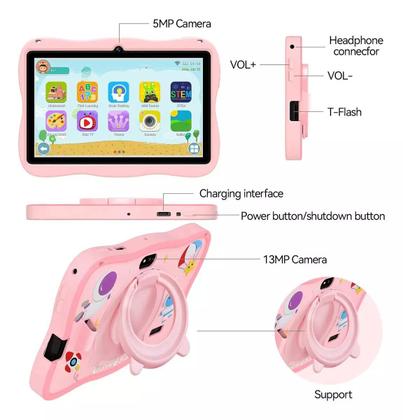 Imagem de Tablet Infantil Astronauta RAM 6GB 128GB Armazenamento 7 Polegadas Educativo com Capa Protetora em Silicone com Android 13.0 e app Controle parental