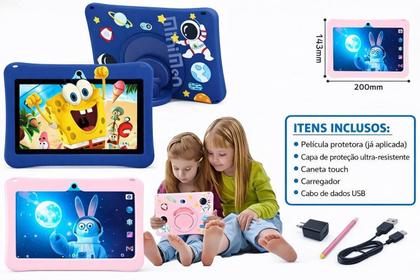 Imagem de Tablet Infantil Infantil 6GB 128GB Com Capa Android 13 Capa , Película, Caneta Acessórios com Android 13 AZUL