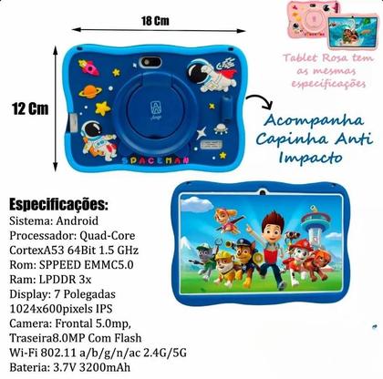Imagem de Tablet Infantil Infantil 6GB 128GB Com Capa Android 13 Capa , Película, Caneta Acessórios com Android 13 AZUL