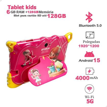 Imagem de Tablet Infantil Kids 6gb 128gb Wifi Android 15 Atouch Q39 Pro Cores
