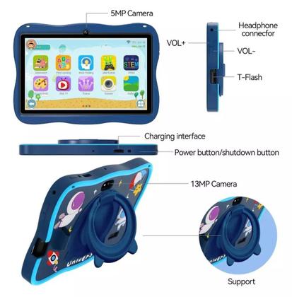 Imagem de Tablet infantil kids astronauta 6 º128GB com caneta touch e acessorios azul