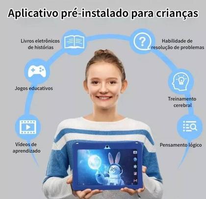 Imagem de Tablet Infantil Kids Astronauta SISTEMA ANDROID 13 6GB RAM 128GB Com Capa Película Caneta Acessórios com Aplicativo Controle Parental