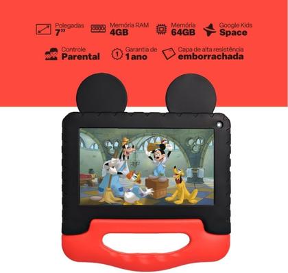 Imagem de Tablet Infantil Mickey com Controle Parental 4GB RAM 64GB 7 pol - NB413