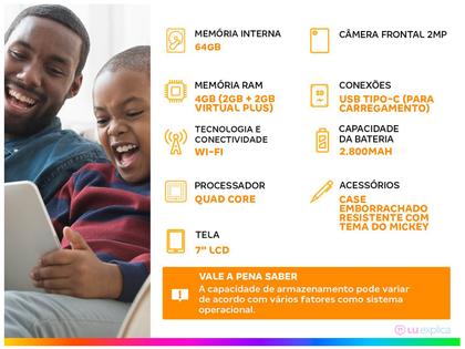 Imagem de Tablet Infantil Multilaser NB413 7” 64GB 4GB RAM Android 13 Go Edition Quad Core Wi-Fi