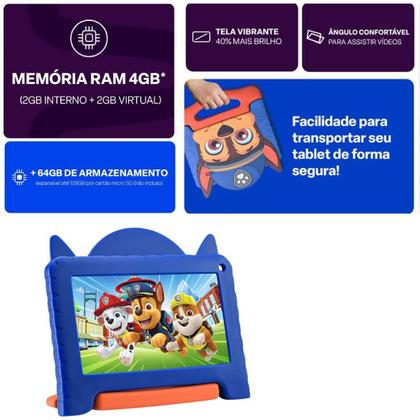 Imagem de Tablet Infantil Patrulha Canina 64GB Capa Controle criança